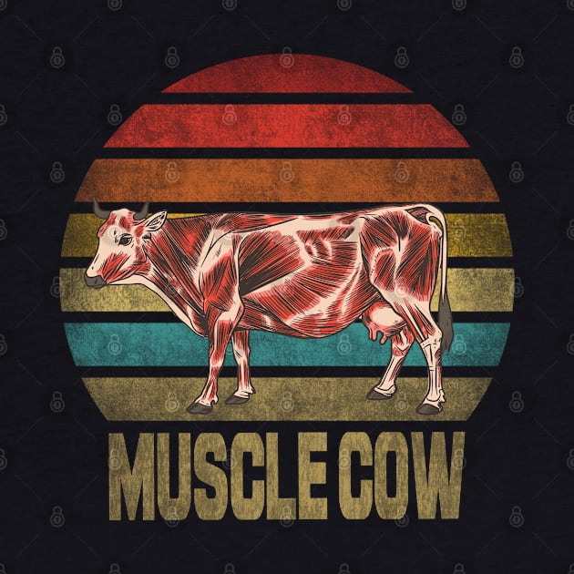 Muscle Cow Animal Retro Sunset by The Agile Store